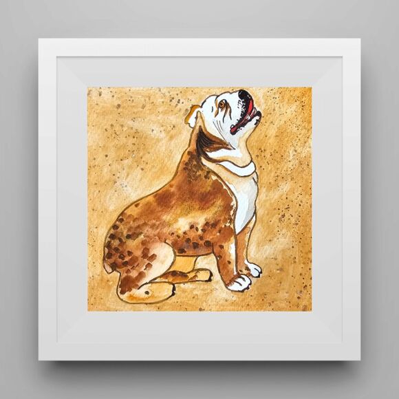 Bulldog Pet Portrait Watercolor Painting Original Art 8x8" Handmade Dog Owners - Picture 5 of 9